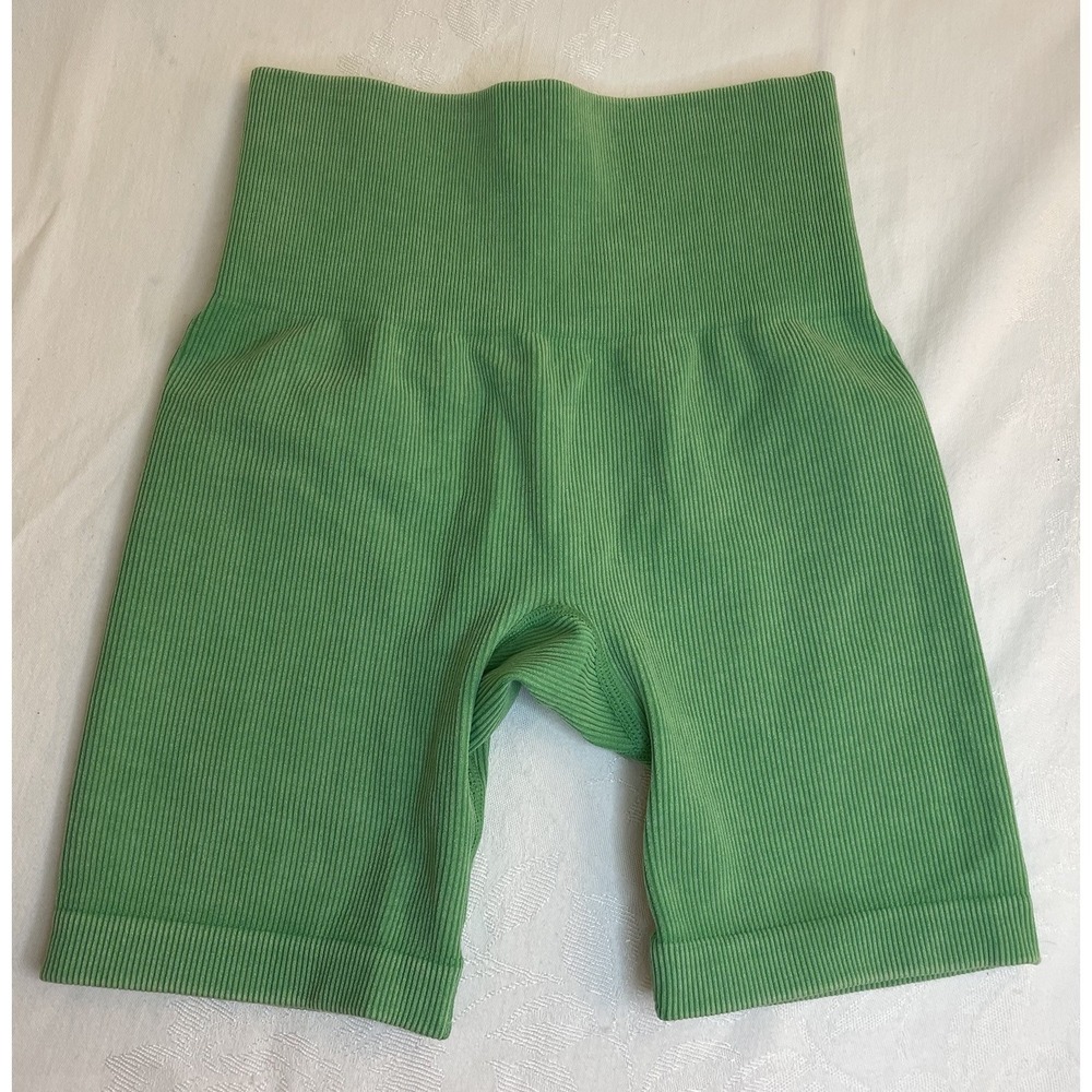 Joy Lab Biker Shorts Neon‎ Green Womens Size XS High-Waisted Ribbed Compression